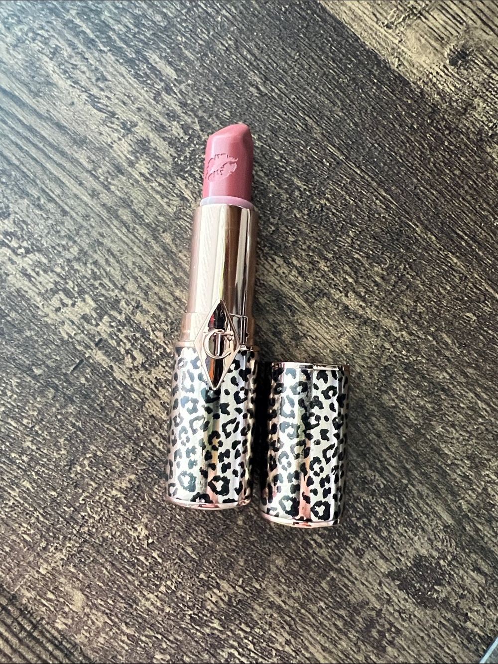 Charlotte Tilbury Rose Gold Leopard-Print Lipstick in Glowing Jen color